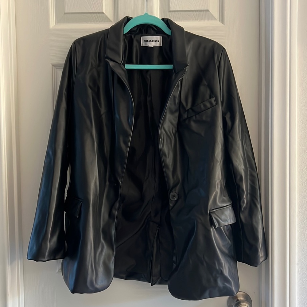 S Vigoss Black Faux Leather Jacket